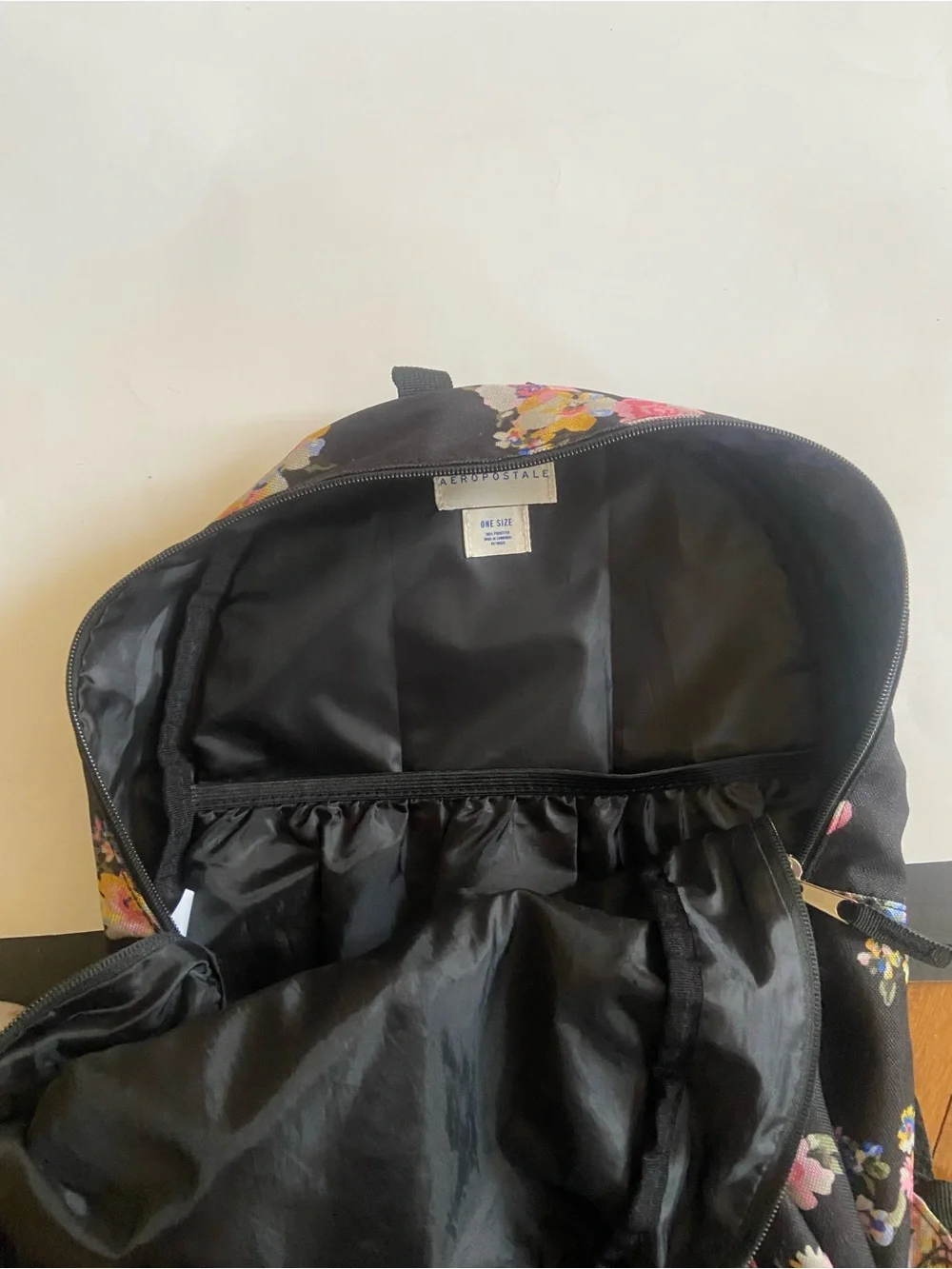 Aeropostale Black Floral Print Backpack with Bright Accents
